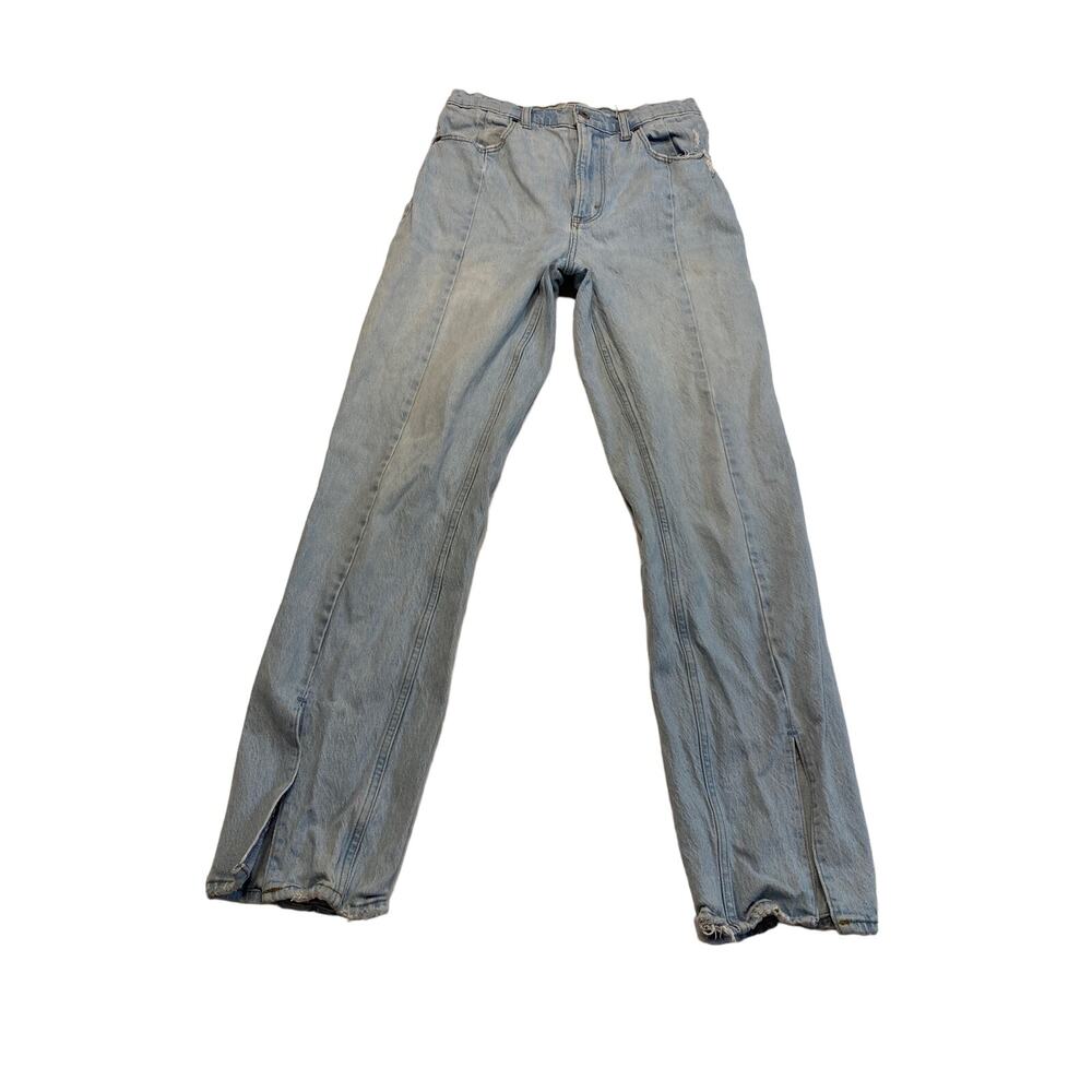 Abercrombie & Fitch The 90s Straight Ultra High Rise Jeans Light Blue Split Hem